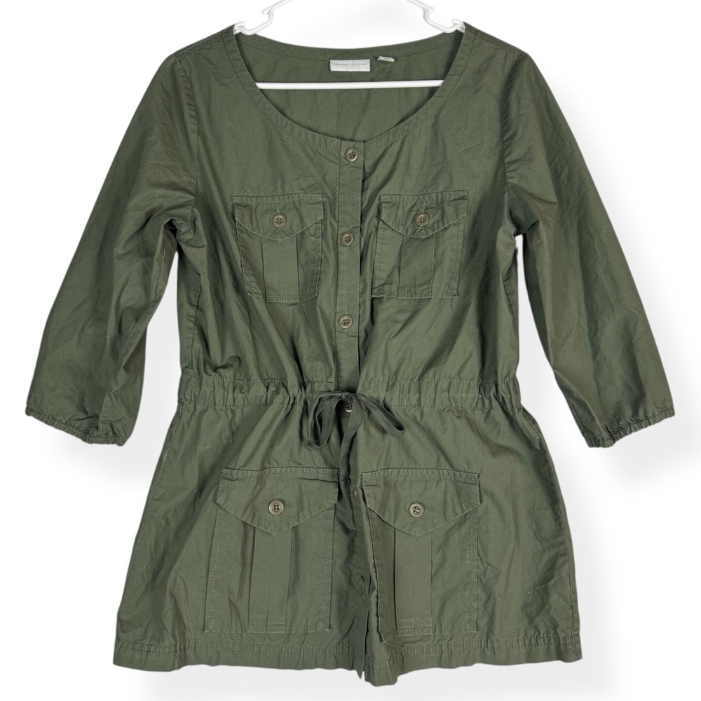New York & Company Top Womens S Small Army Green Utility Shirt Jacket 3/4 Sleeve